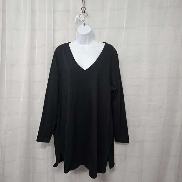 Roaman's Black V-neck Tee Shirt Casual Minimalist 1X - Picture 1 of 11
